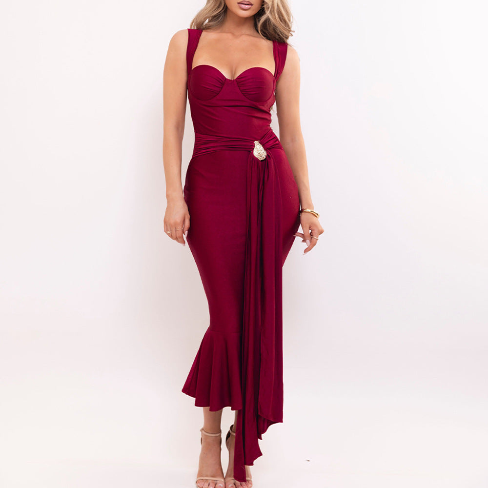 Damen Abendkleid mit elegantem Wickel-Design und strassbesetztem Detail Heidi-Mode