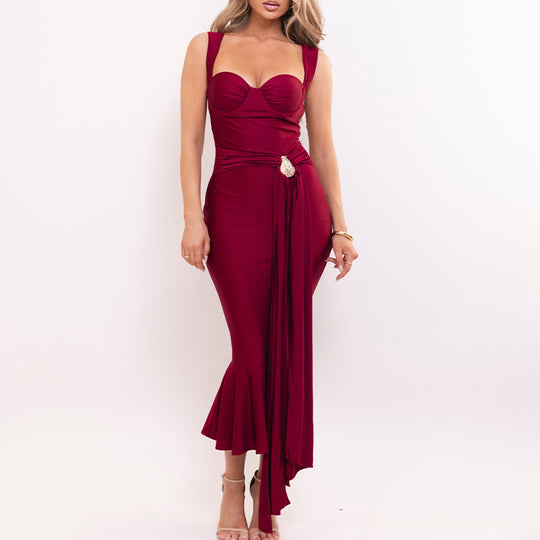 Damen Abendkleid mit elegantem Wickel-Design und strassbesetztem Detail Heidi-Mode