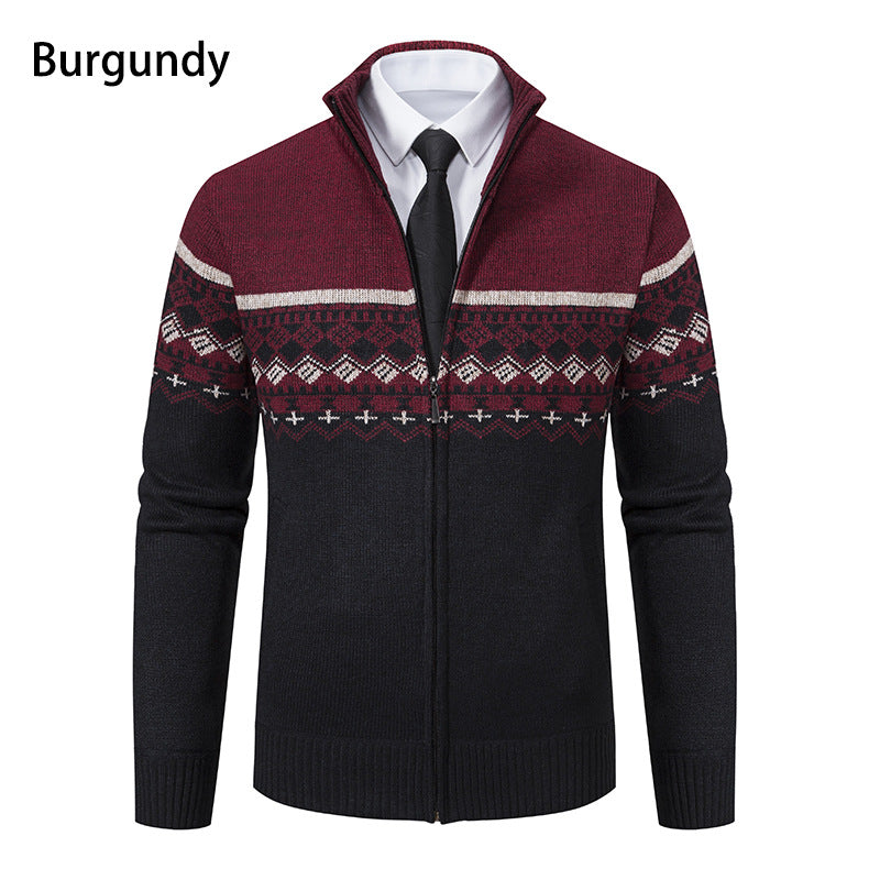 Herren Strickjacke mit modernem Muster und hohem Kragen Heidi-Mode