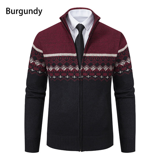 Herren Strickjacke mit modernem Muster und hohem Kragen Heidi-Mode