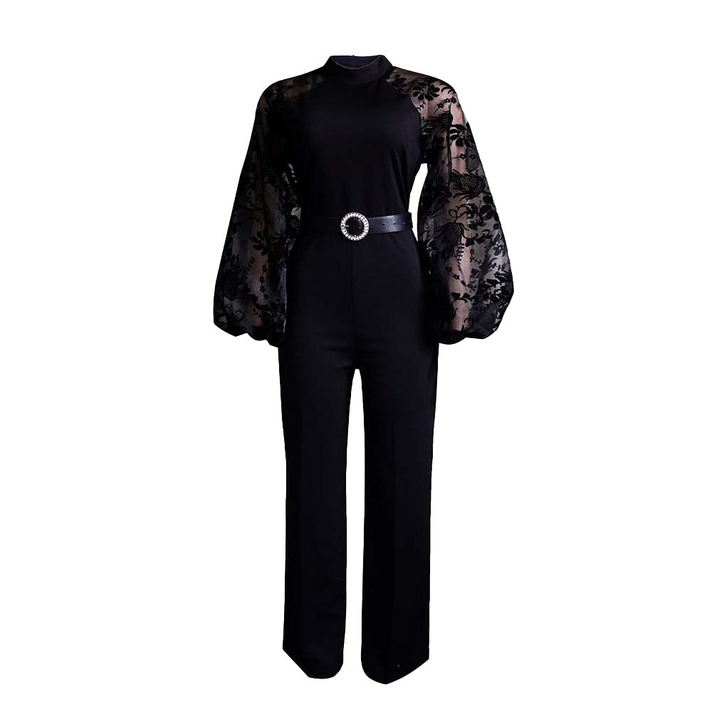 Heidi-Mode | Damen Spitzen-Seidenoverall mit Großen Ärmeln