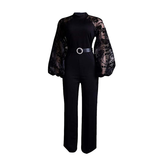 Heidi-Mode | Damen Spitzen-Seidenoverall mit Großen Ärmeln
