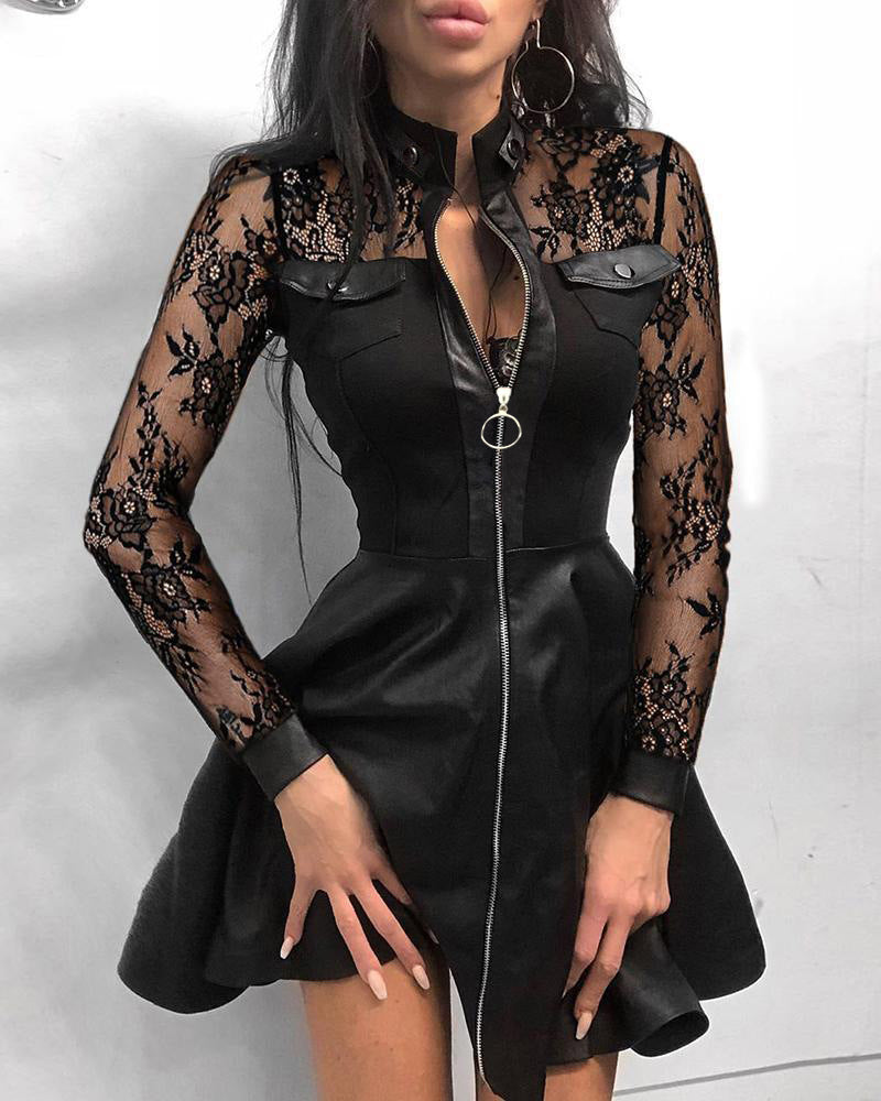 Damen Elegantes Kleid mit Spitzenärmeln und tailliertem Schnitt Heidi-Mode