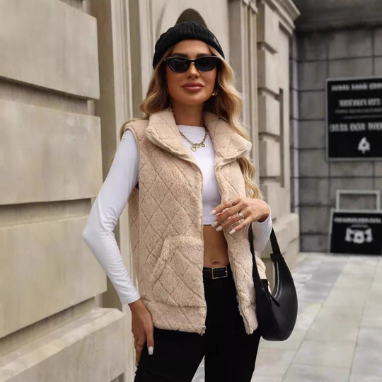 Damen Kuschelige Fleece-Weste mit Kapuze Heidi-Mode