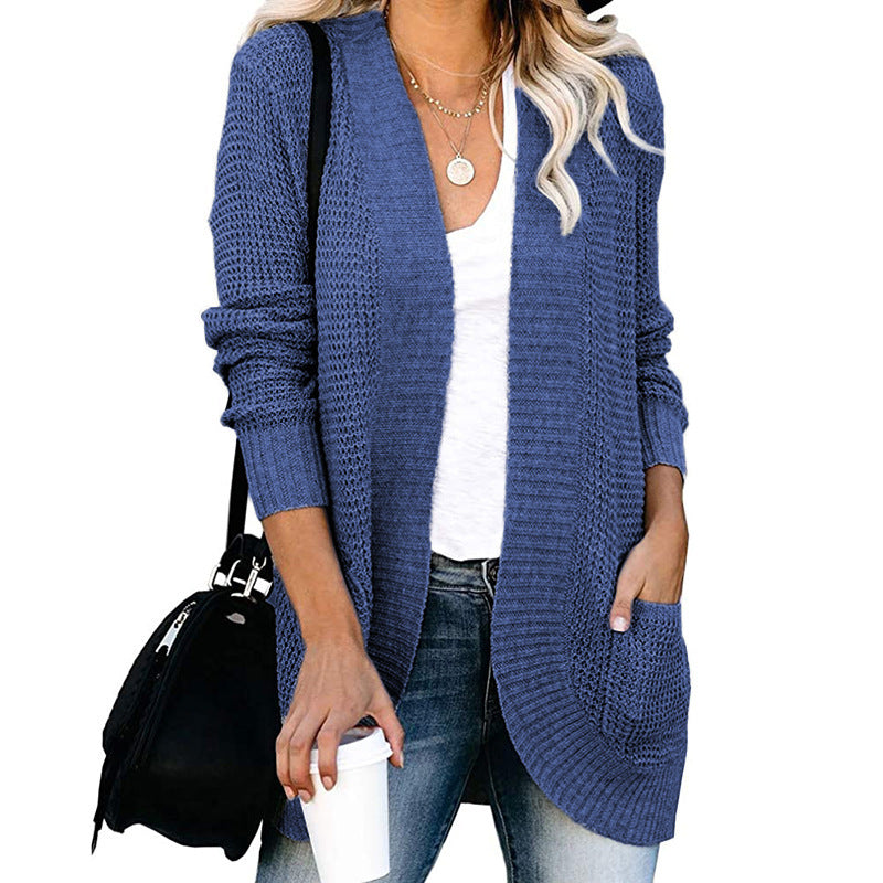 Damen lässige Strickjacke mit offenen Ärmeln und praktischen Taschen Heidi-Mode