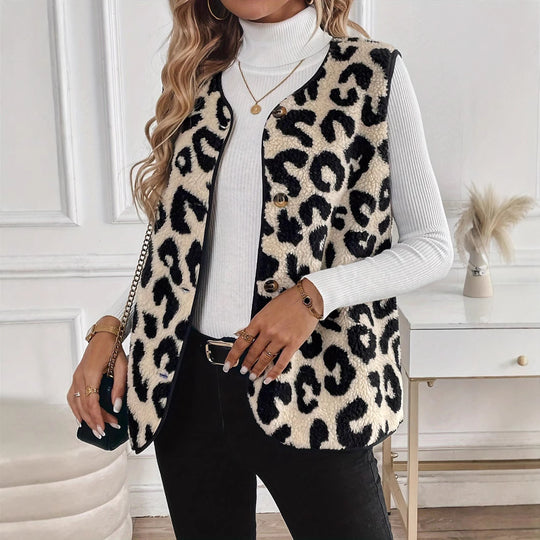 Damen Kuschelige Leo-Fleece-Weste Heidi-Mode
