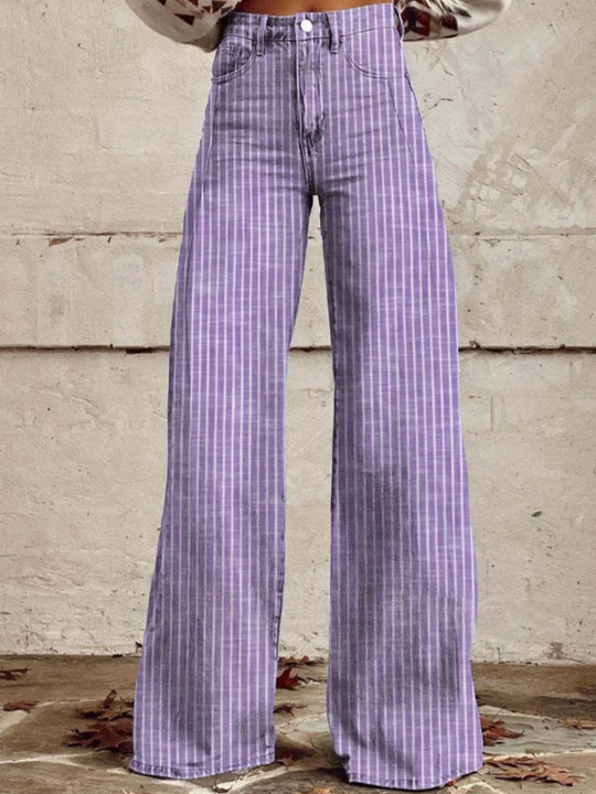 Damen Hoch geschnittene Wide-Leg Jeans mit moderner Streifenoptik Heidi-Mode