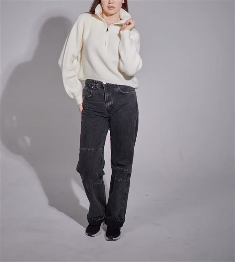 Damen Pullover mit hohem Kragen und Zip Heidi-Mode