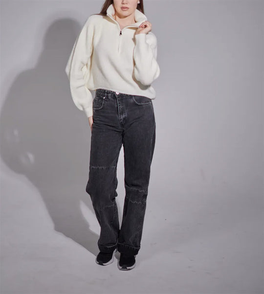 Damen Pullover mit hohem Kragen und Zip Heidi-Mode