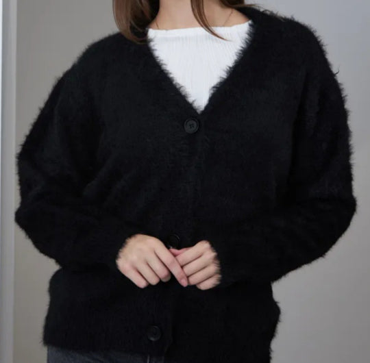 Damen kuschelige Strickjacke mit weichem Mohair-Mix und eleganter Knopfleiste Heidi-Mode