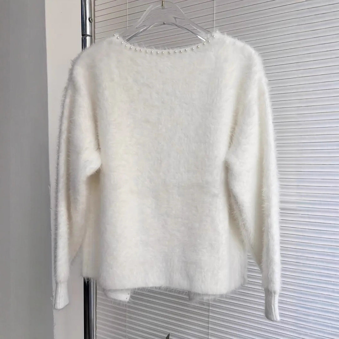 Damen Flauschiger Cardigan mit Perlknöpfen und lässigem Schnitt Heidi-Mode