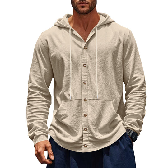 Herren Kapuzenshirt mit Knopfleiste und praktischen Taschen Heidi-Mode
