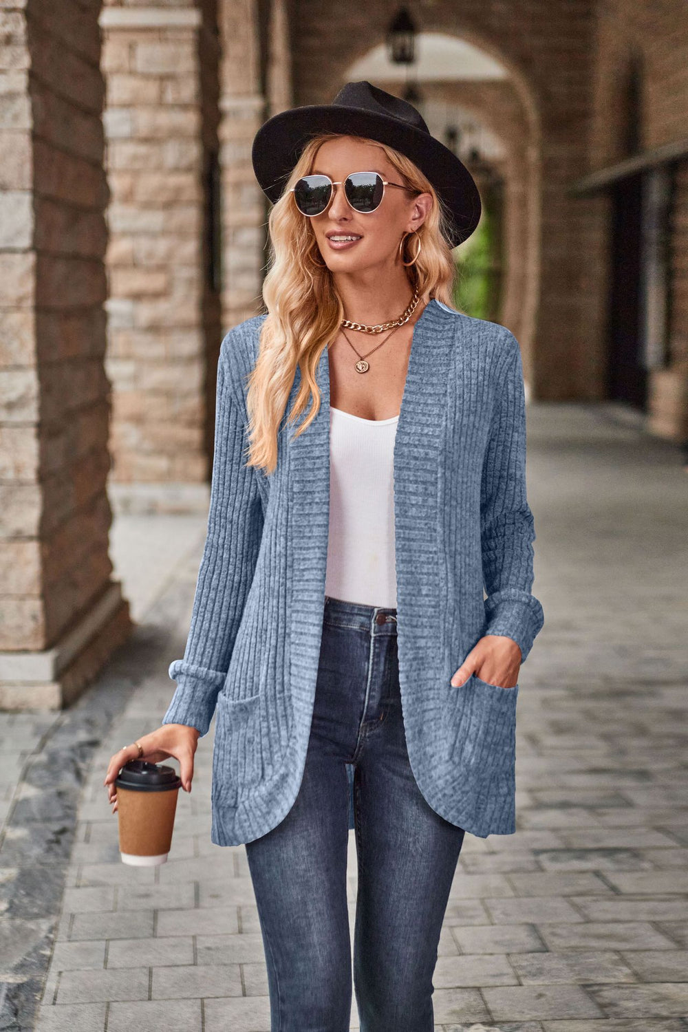 Damen Strickjacke mit strukturiertem Muster und praktischen Taschen Heidi-Mode