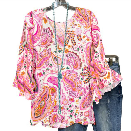 Damen Bluse mit floralem Muster und Rüschendetails Heidi-Mode