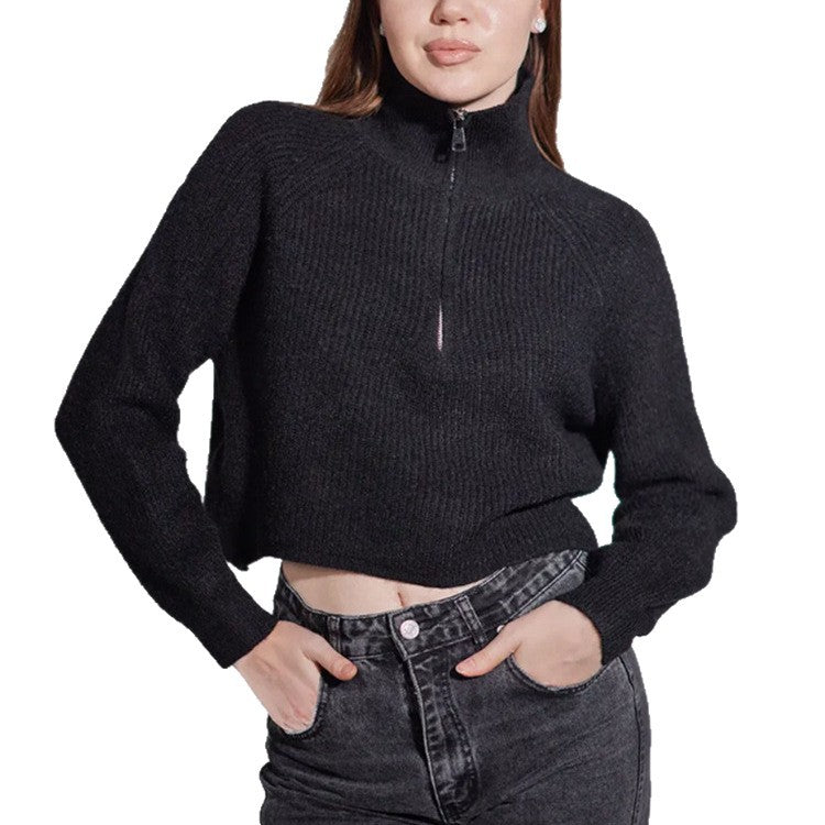 Damen Pullover mit hohem Kragen und Zip Heidi-Mode