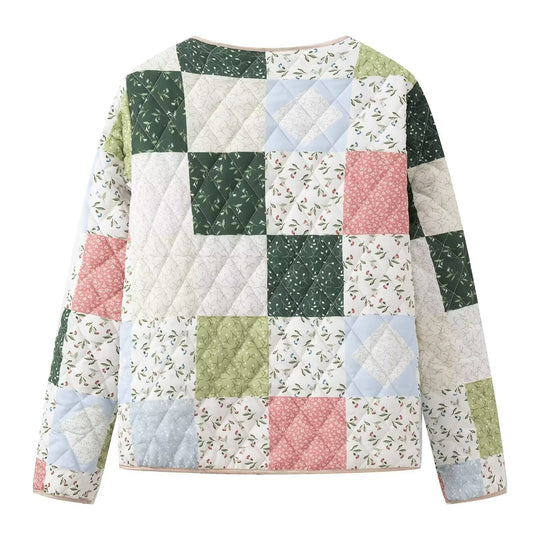 Damen gesteppte Patchwork-Jacke mit praktischen Taschen Heidi-Mode