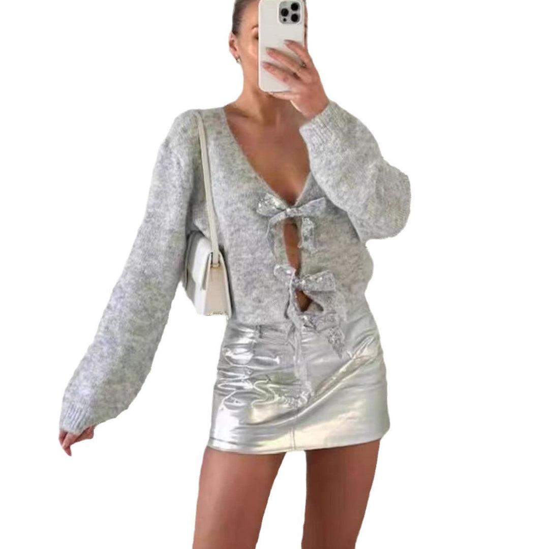 Damen Elegante Strickjacke mit glitzerndem Banddetail Heidi-Mode