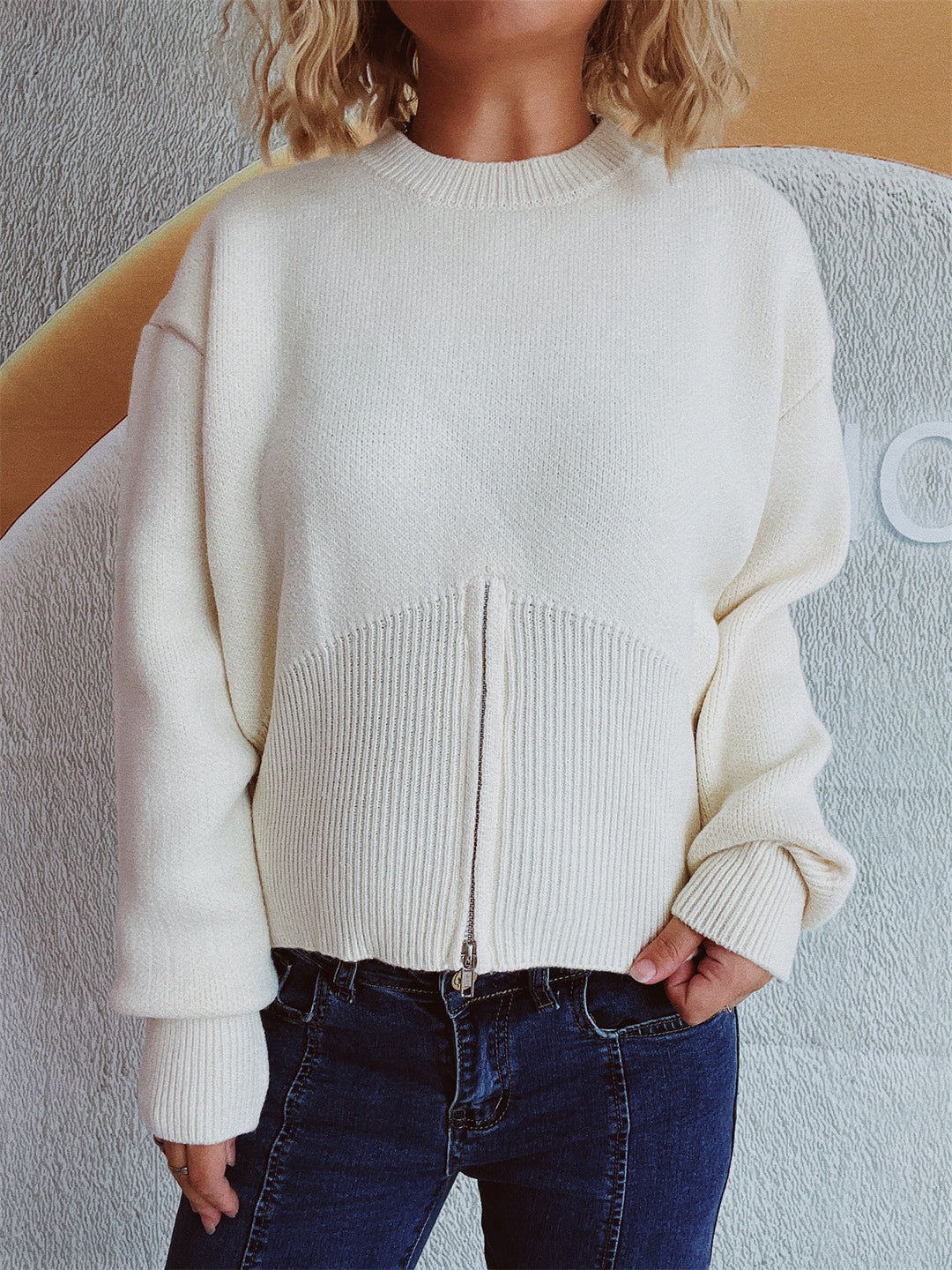 Damen gestreifter Pullover mit trendbewusstem Reißverschluss Heidi-Mode