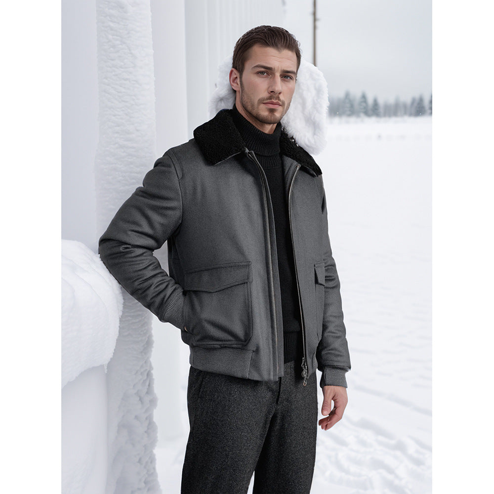 Herren kuschelweiche Winterjacke mit Teddykragen und aufgesetzten Taschen Heidi-Mode