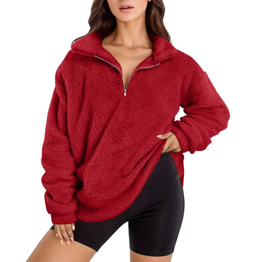 Damen Fleece-Pullover mit halbem Reißverschluss und Oversize-Schnitt Heidi-Mode