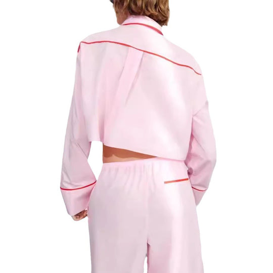 Damen modisches zweiteiliges Set mit Crop-Top und weiten Hosen Heidi-Mode