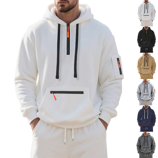 Herren funktionaler Kapuzenpullover mit Reißverschluss und seitlichen Taschen Heidi-Mode