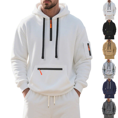Herren funktionaler Kapuzenpullover mit Reißverschluss und seitlichen Taschen Heidi-Mode