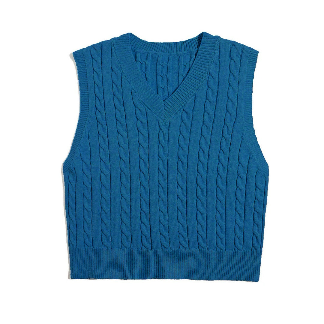 Damen Strickweste mit V-Ausschnitt und Zopfmuster Heidi-Mode