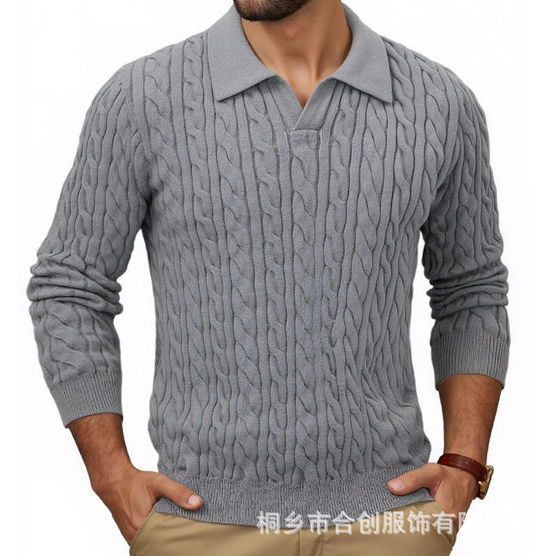 Herren Strickpullover mit strukturiertem Zopfmuster und Kragen Heidi-Mode