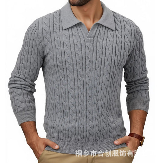 Herren Strickpullover mit strukturiertem Zopfmuster und Kragen Heidi-Mode