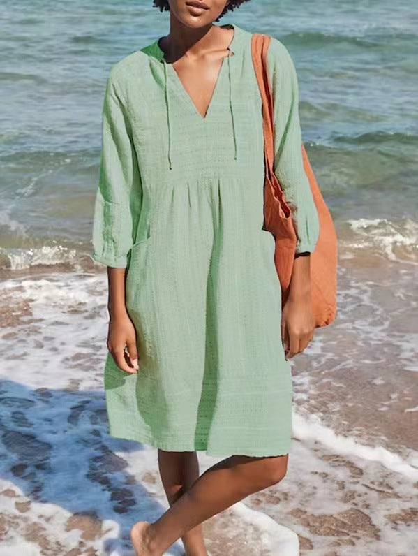 Damen lässiges Sommerkleid mit Kapuze und Taschen Heidi-Mode