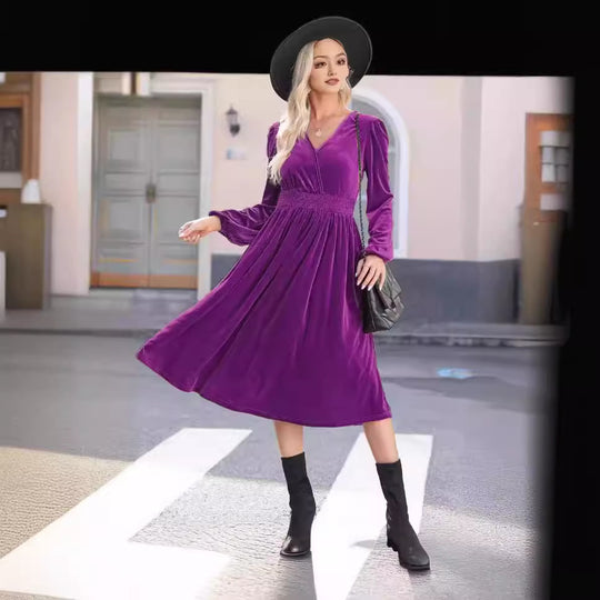 Damen Samt Kleid im Vintage-Stil Heidi-Mode