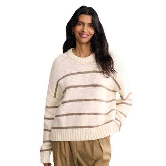 Damen gestrickter Pullover mit breitem Streifenmuster und lässigem Schnitt Heidi-Mode