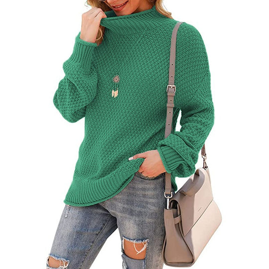 Damen Grobstrickpullover mit hohem Kragen und bequemen Ärmeln Heidi-Mode