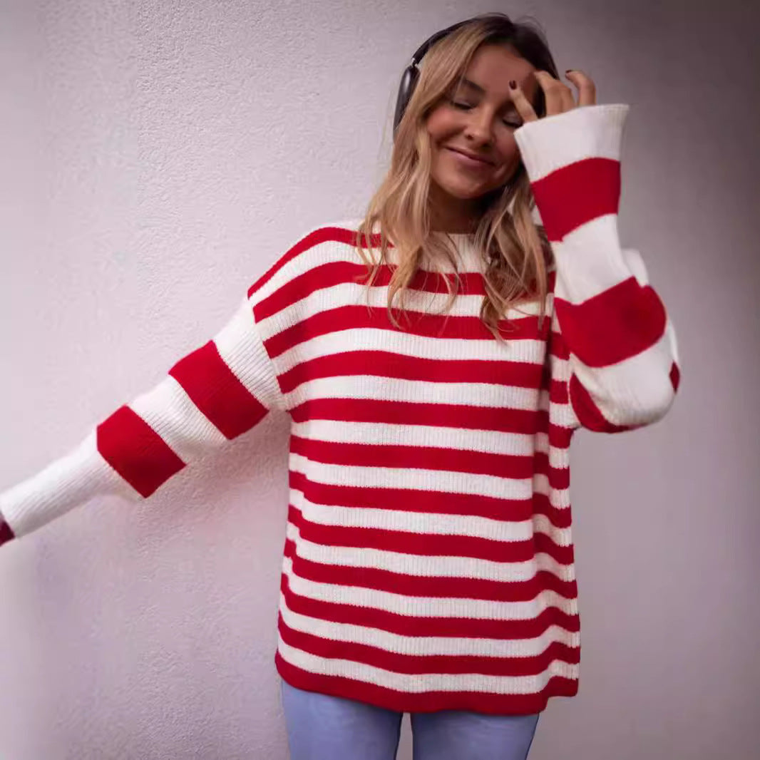 Damen lässiger Streifenpullover mit weitem Schnitt und gemütlichem Material Heidi-Mode