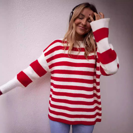 Damen lässiger Streifenpullover mit weitem Schnitt und gemütlichem Material Heidi-Mode
