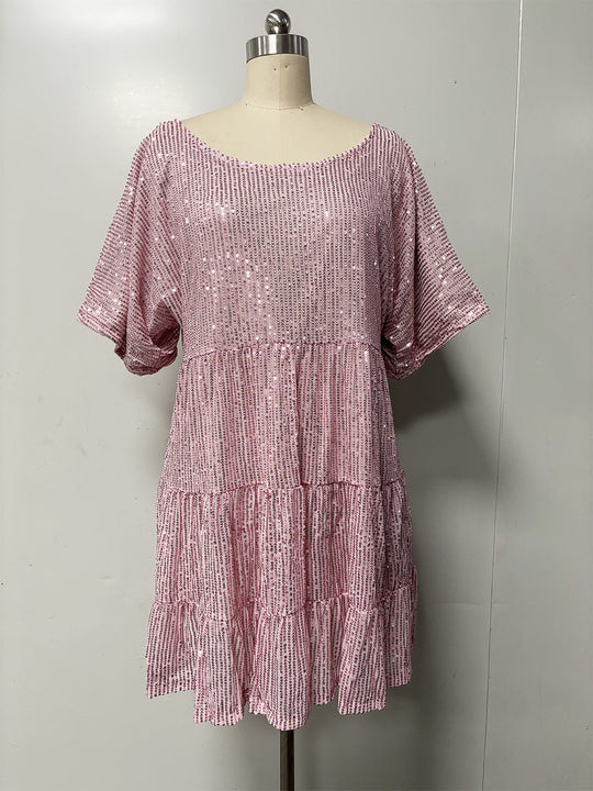 Damen Festliches Minikleid mit funkelndem Pailletten-Design und voluminösem Saum Heidi-Mode