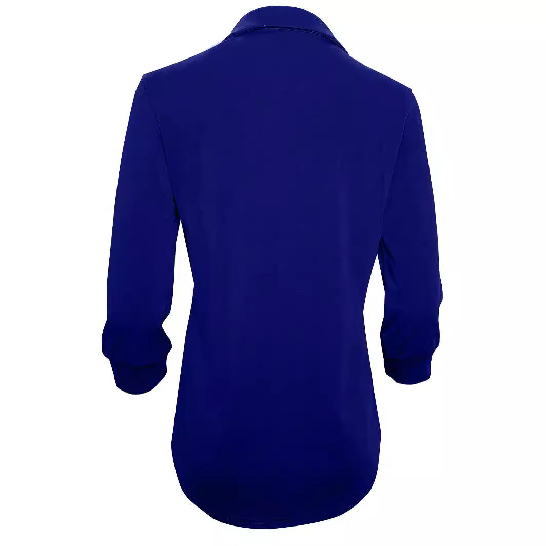 Damen Langarm Bluse mit elegantem V-Ausschnitt und dekorativen Falten Heidi-Mode