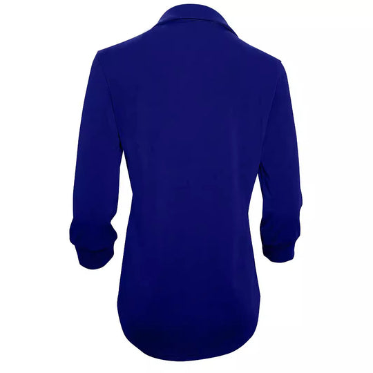 Damen Langarm Bluse mit elegantem V-Ausschnitt und dekorativen Falten Heidi-Mode