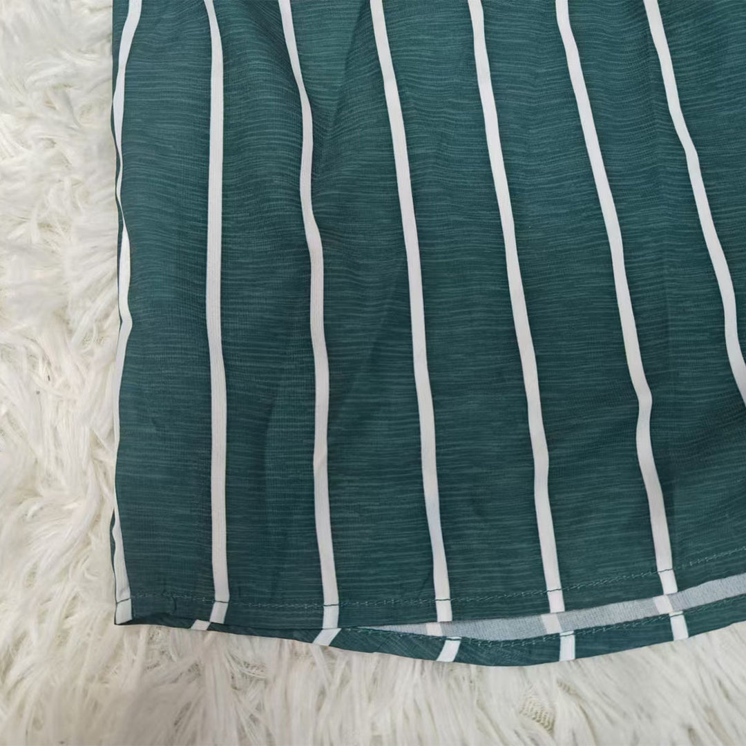 Damen lässige Hemdbluse mit vertikalen Streifen und Brusttasche Heidi-Mode