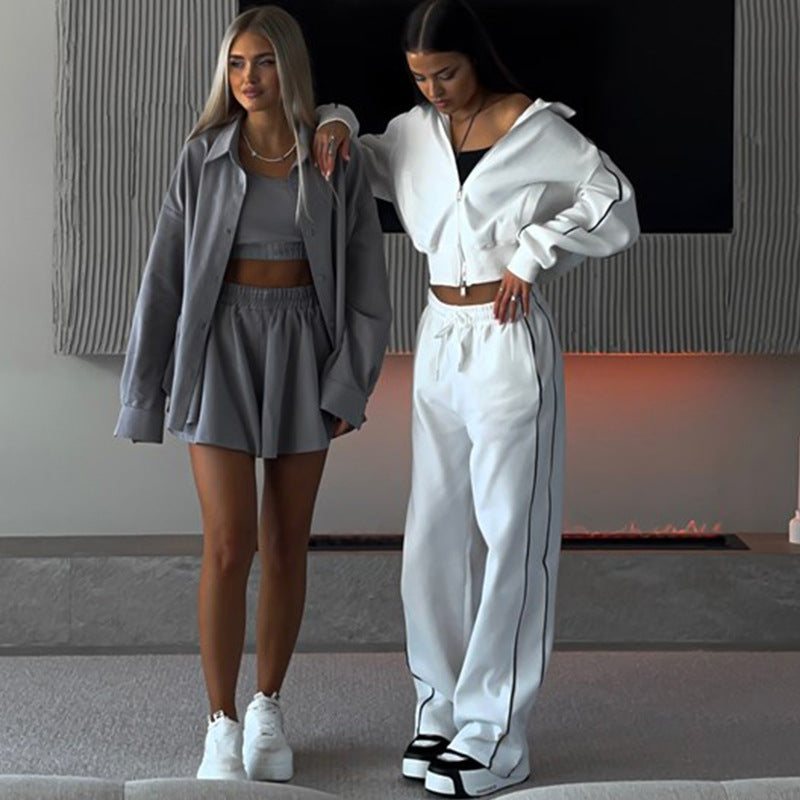 Damen cropped Sportjacke mit hohem Kragen und elastischer Taillenkordel Heidi-Mode