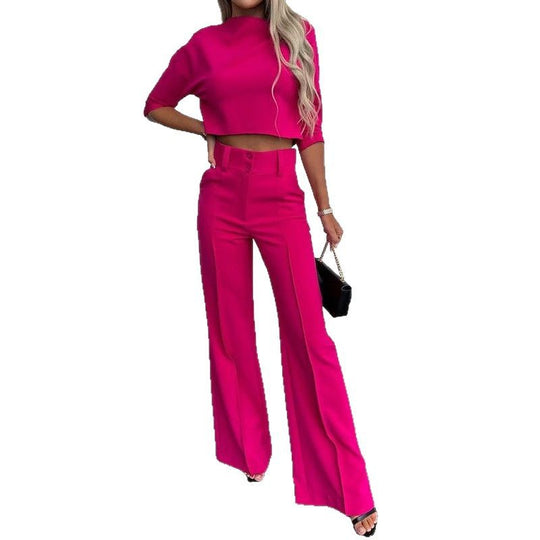 Damen Kombination aus cropped Oberteil und weit geschnittenen Hose Heidi-Mode