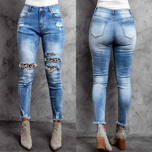 Damen Skinny Jeans im aufregenden Animal-Print mit stylishen Rissen Heidi-Mode