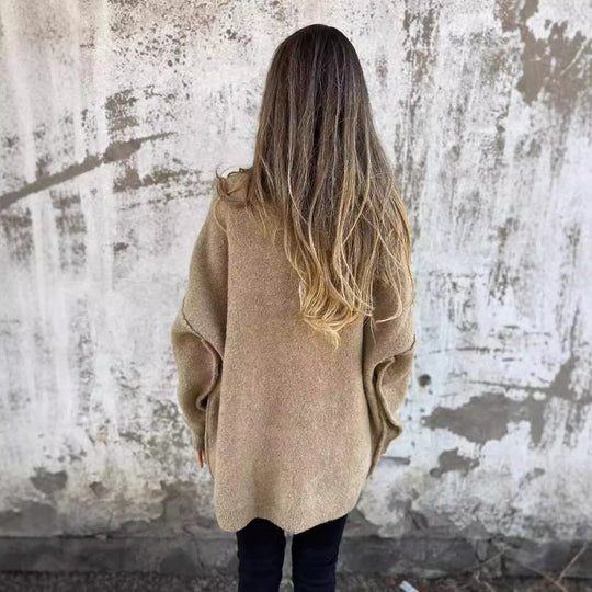 Damen kuschelige Strickjacke mit großen Taschen und Knopfdetails Heidi-Mode