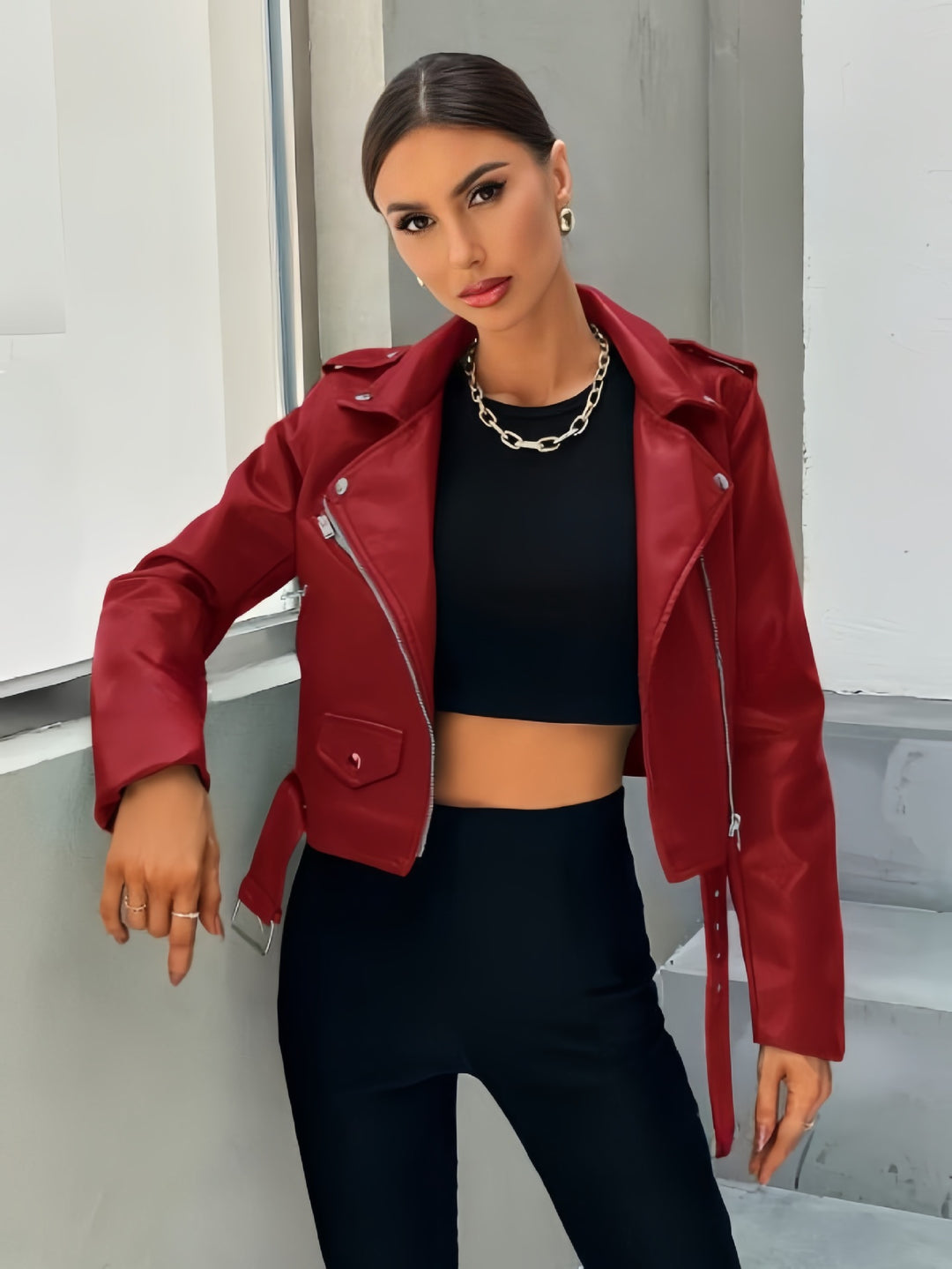 Damen cropped Bikerjacke Heidi-Mode