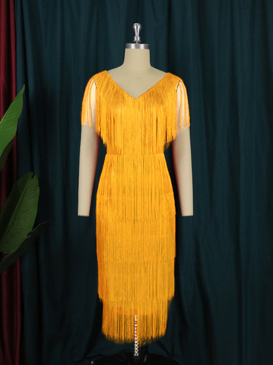 Damen Fransen Kleid Heidi-Mode