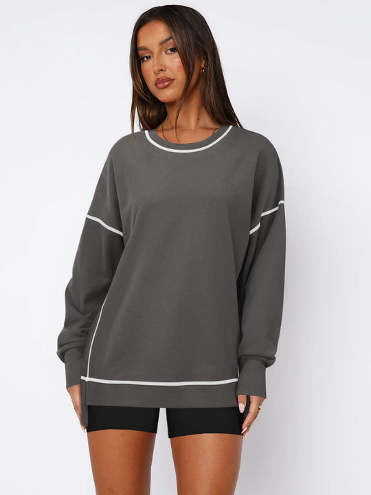 Damen Oversize Sweatshirt mit feiner Kontrastnaht Heidi-Mode