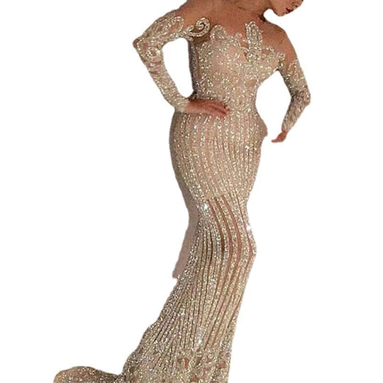 Heidi-Mode | Damen-Nachtschlaf Ballkleid mit Halbtransparentem Stoff und Juwelen