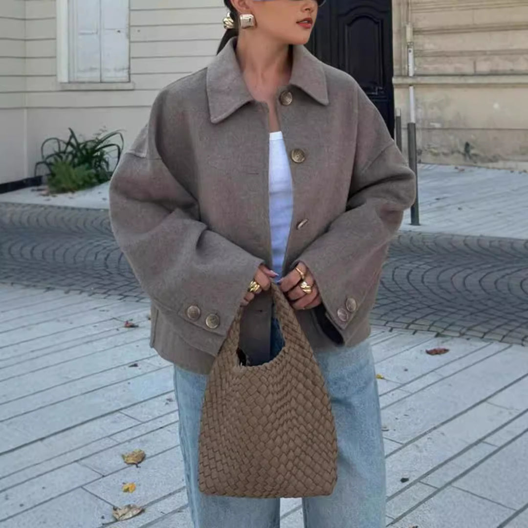 Damen Modische Oversized-Wolljacke mit Knopfdetails und weitem Schnitt Heidi-Mode