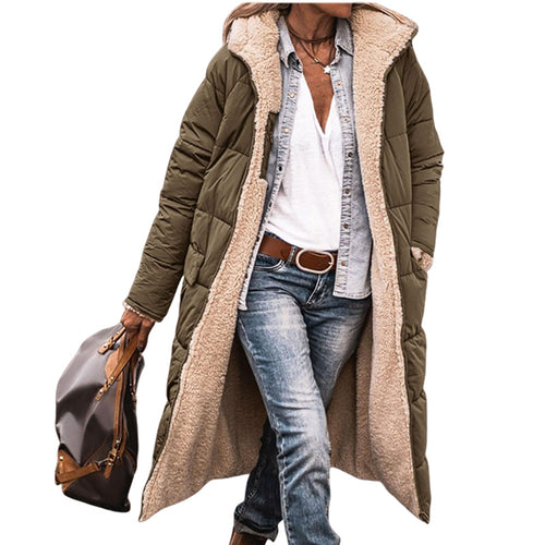 Damen lang geschnittene Steppjacke mit integrierter Kapuze Heidi-Mode